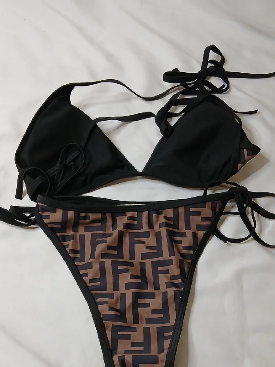 Fendi Brown and Black Geo-Print Triangle Bikini - Picture 4 of 4